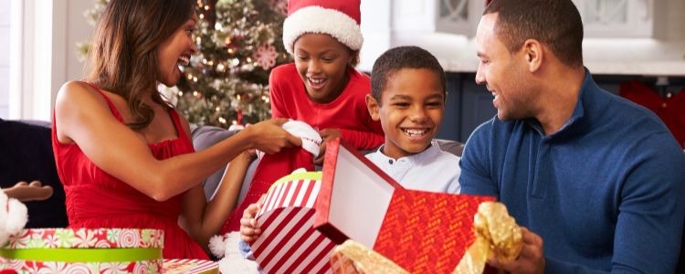 black-family-christmas-stock photo