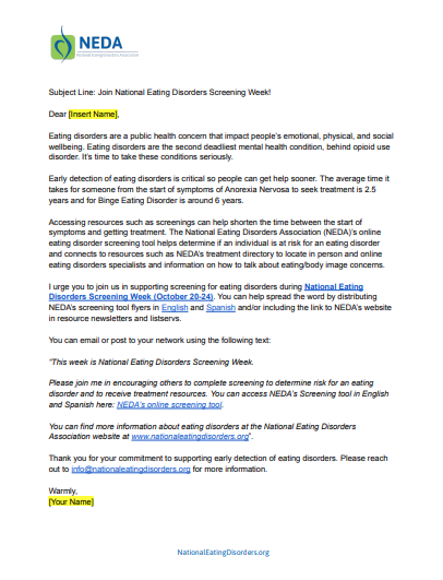 National Eating Disorders Screening Week Email Template